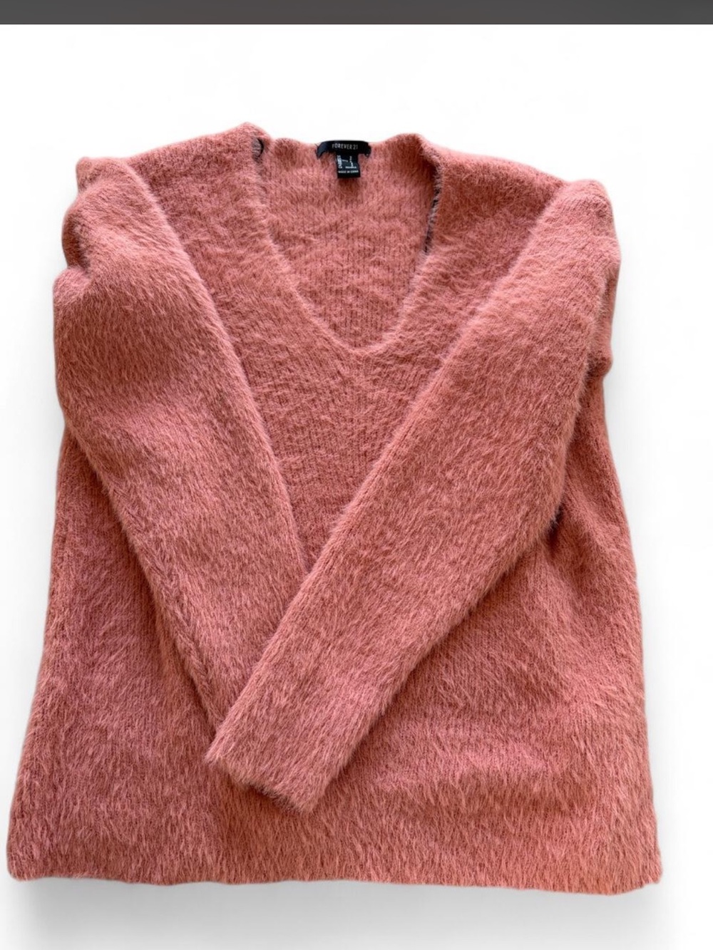 Forever 21 Dusty Rose V-Neck Fuzzy Sweater